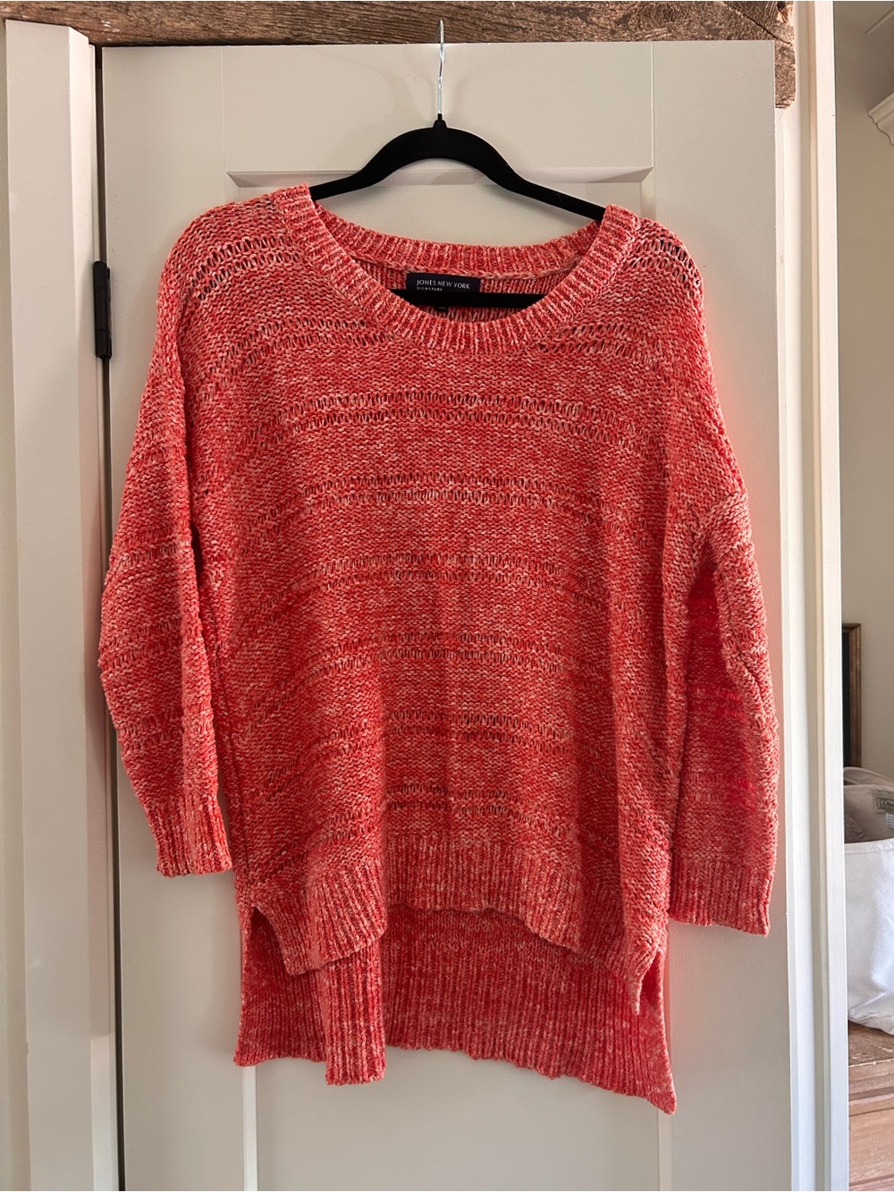 Jones New York Coral-Red Scoop Neck Lightweight Knit Sweater